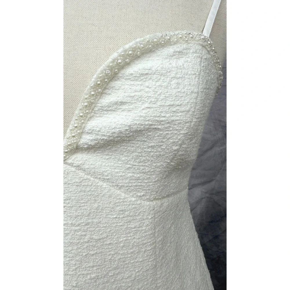 Abercrombie & Fitch Pearl Trim Tweed Mini Dress Bridal Womens Large Tall White